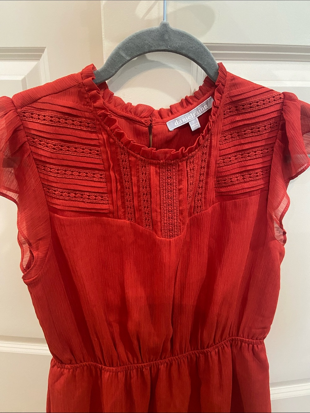 Daniel Rainn Dark Orange Lace Yoke Ruffle Dress